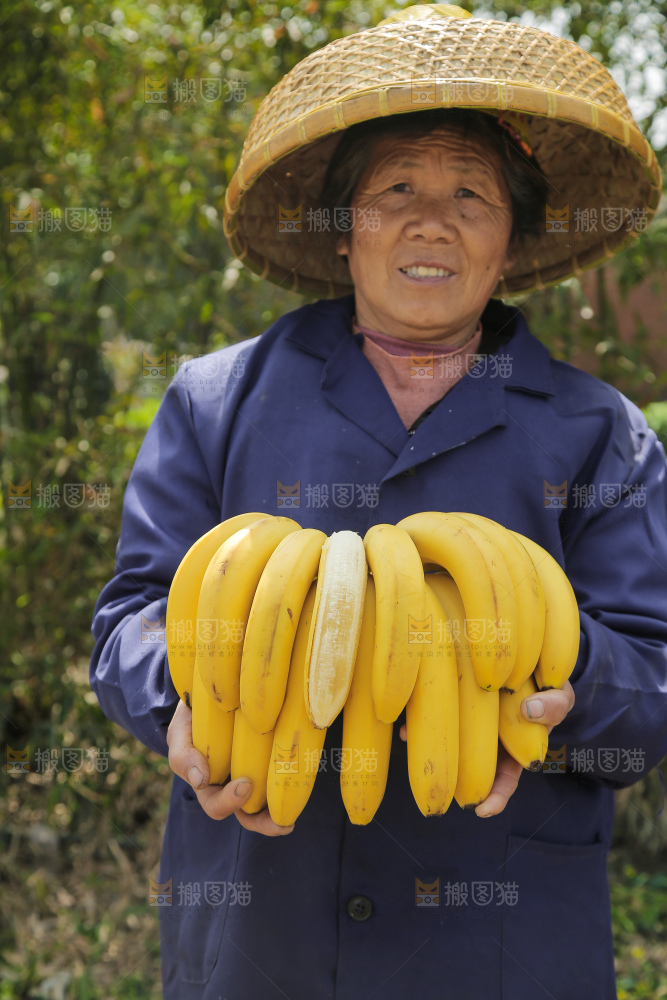 手里拿着一串黄皮香蕉