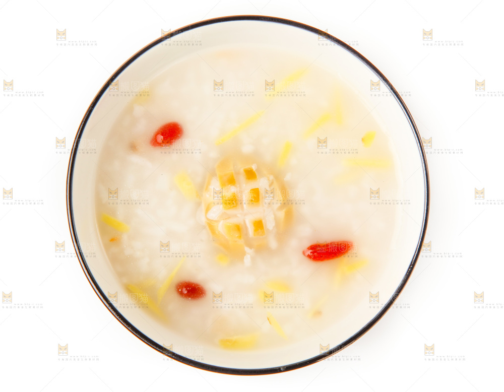 白底上放着一碗鲍鱼粥
