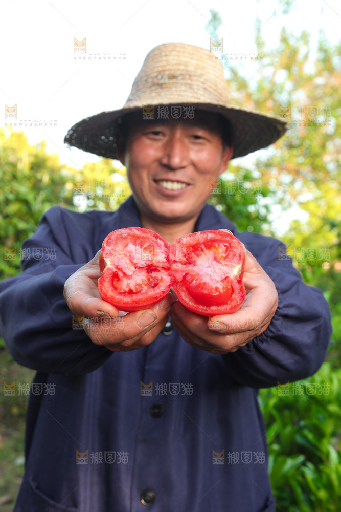 手里拿着两半西红柿