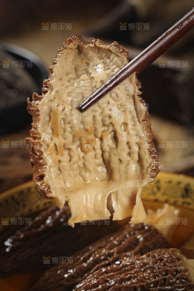 筷子上夹着羊肚菇