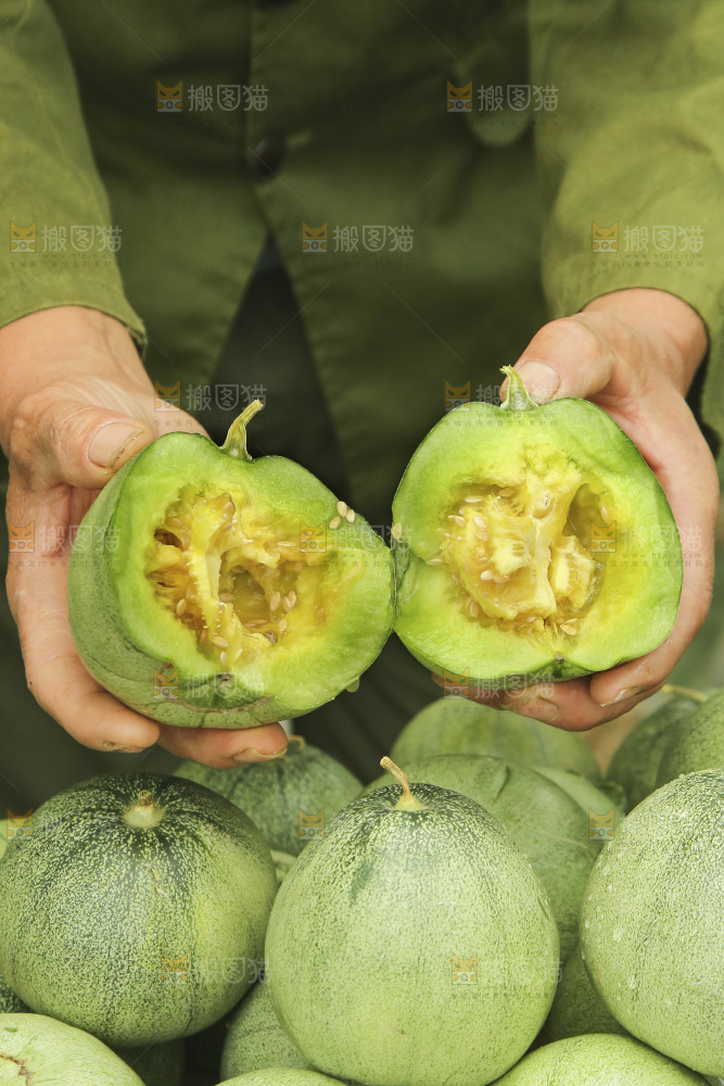 掰成两半绿宝甜瓜