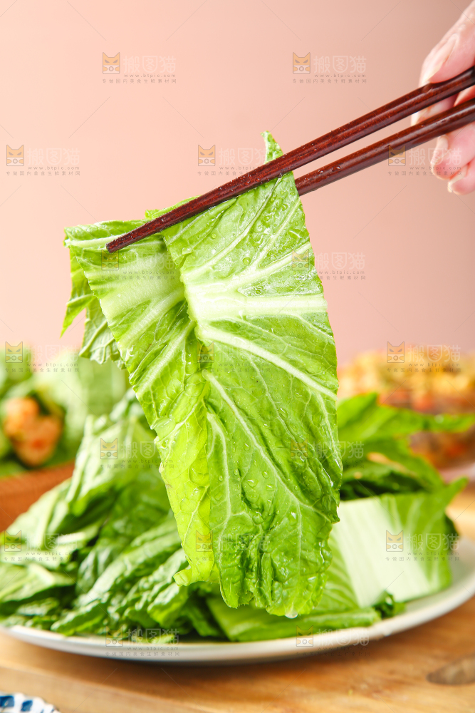 筷子上夹着饭包叶