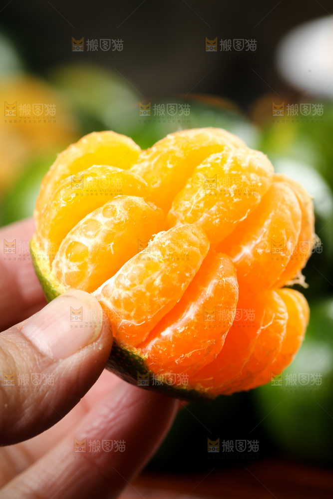 手里拿着清香蜜桔果肉