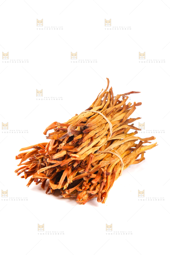 白底上摆放的黄花菜