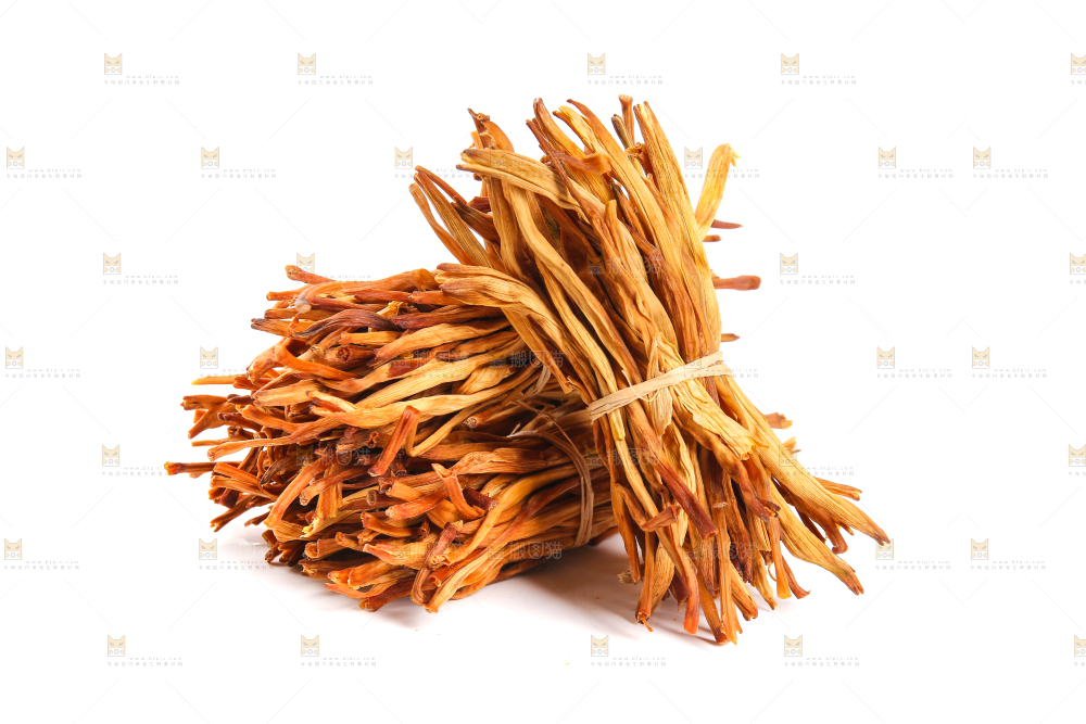 白底上摆放的黄花菜