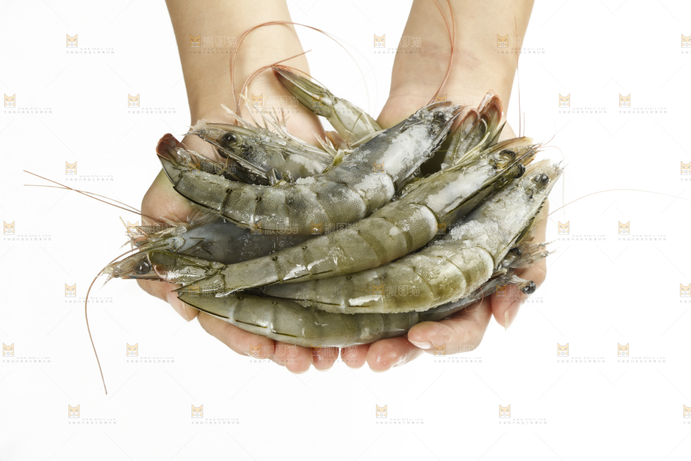 手上捧着一堆对虾