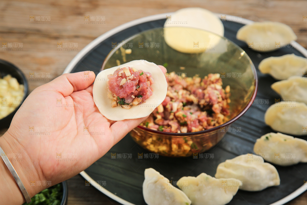 阿姨正在包饺子