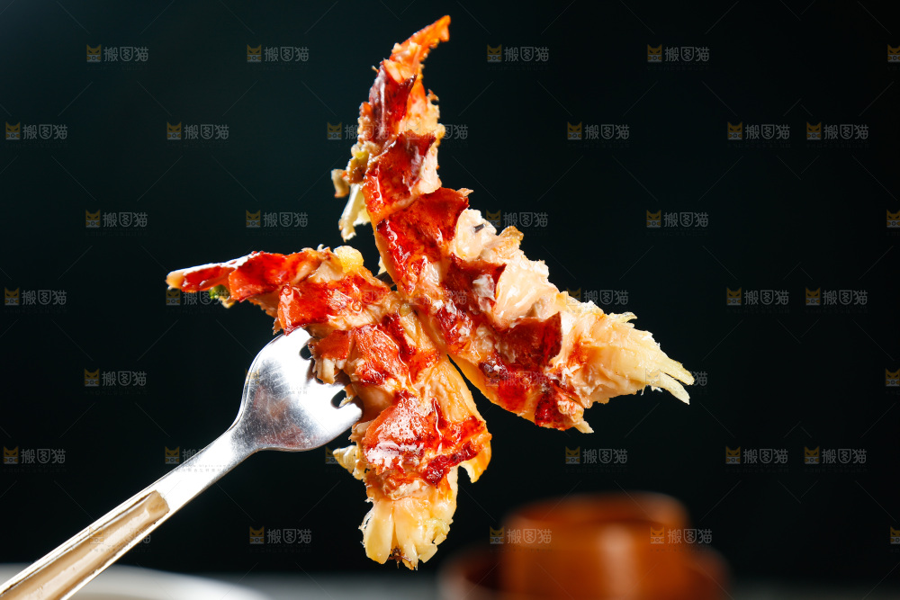 叉子上叉着波士顿龙虾肉