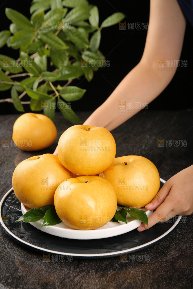 手端着一盘莱阳秋月梨
