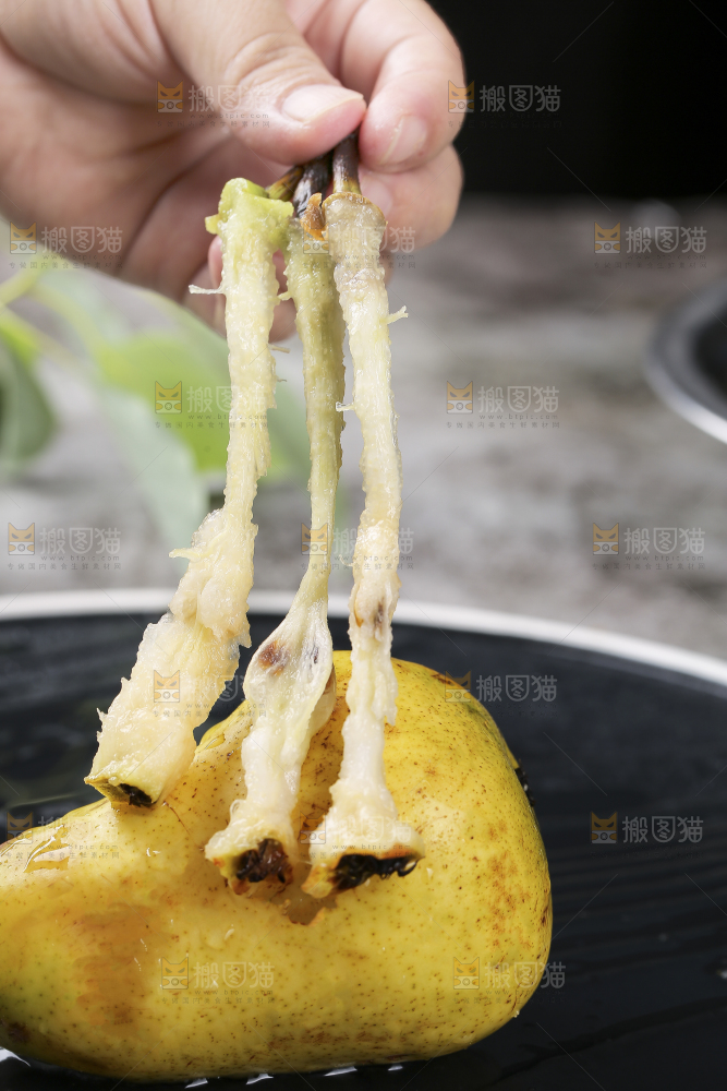 手上拿着太婆梨果核