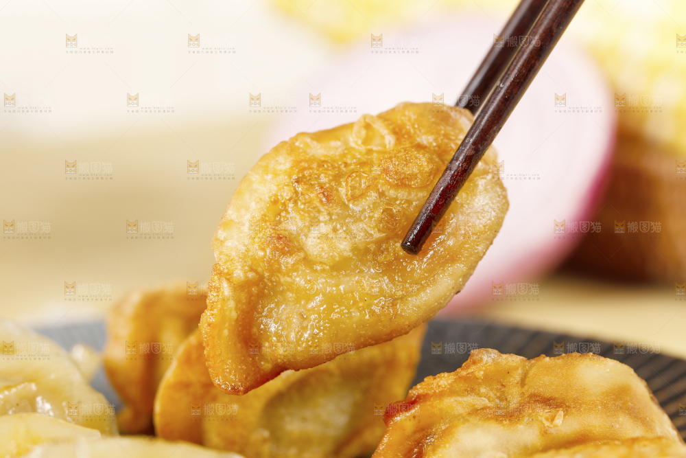 筷子夹着手工煎饺