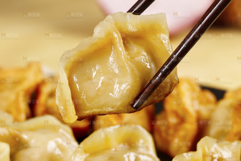 筷子夹着手工煎饺