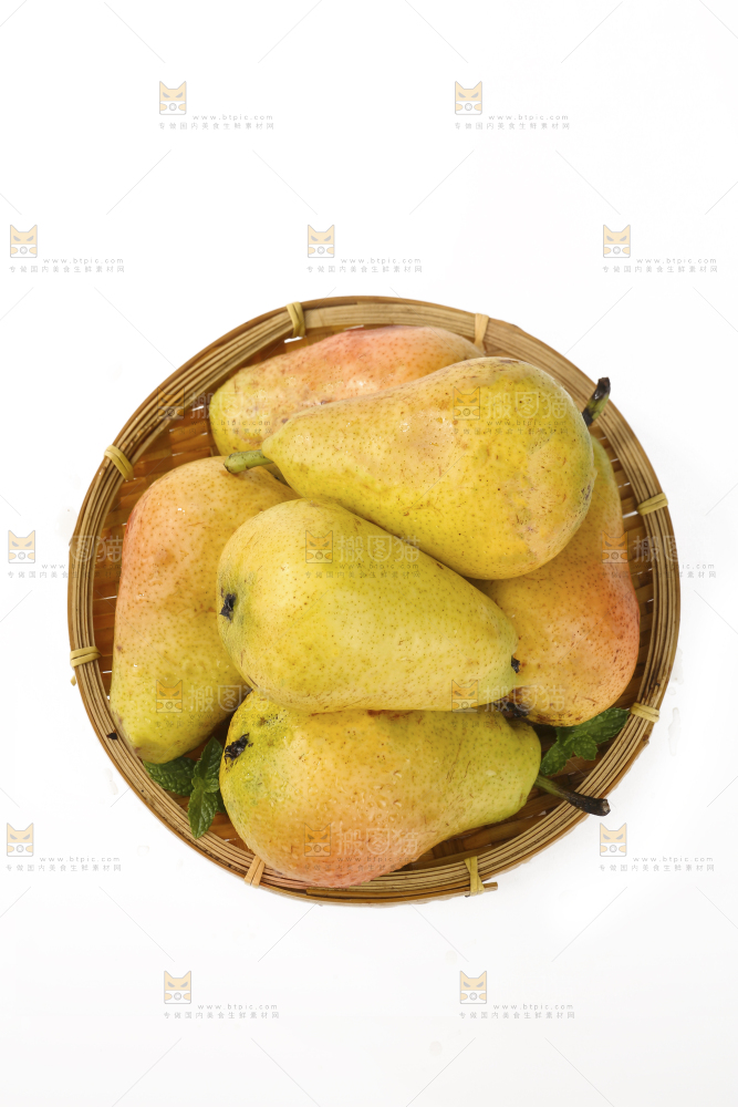 白底上的一篮烟台太婆梨