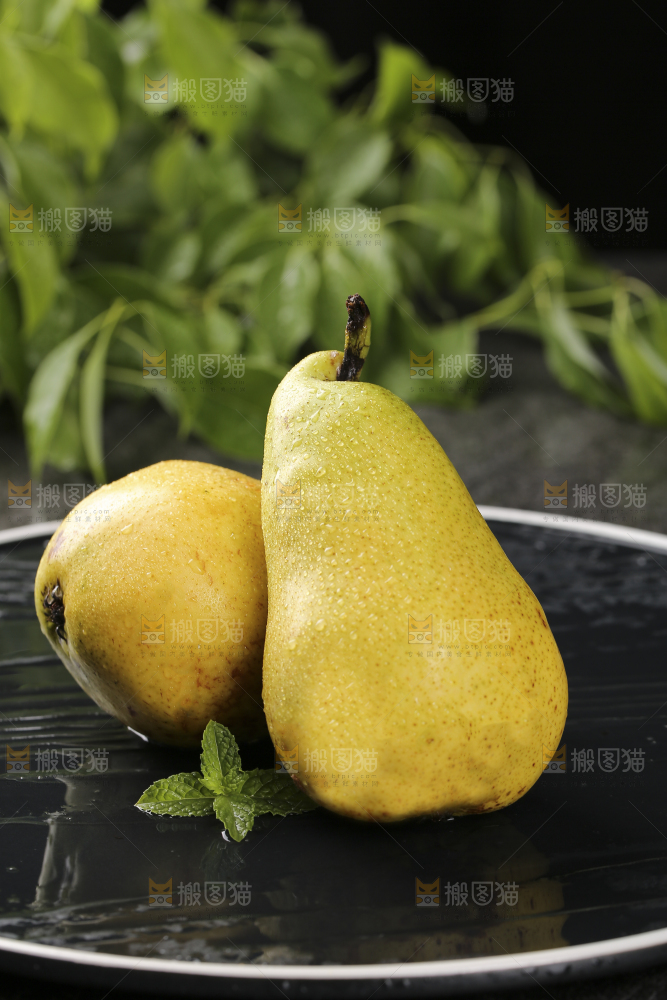 黑底上放着新鲜太婆梨