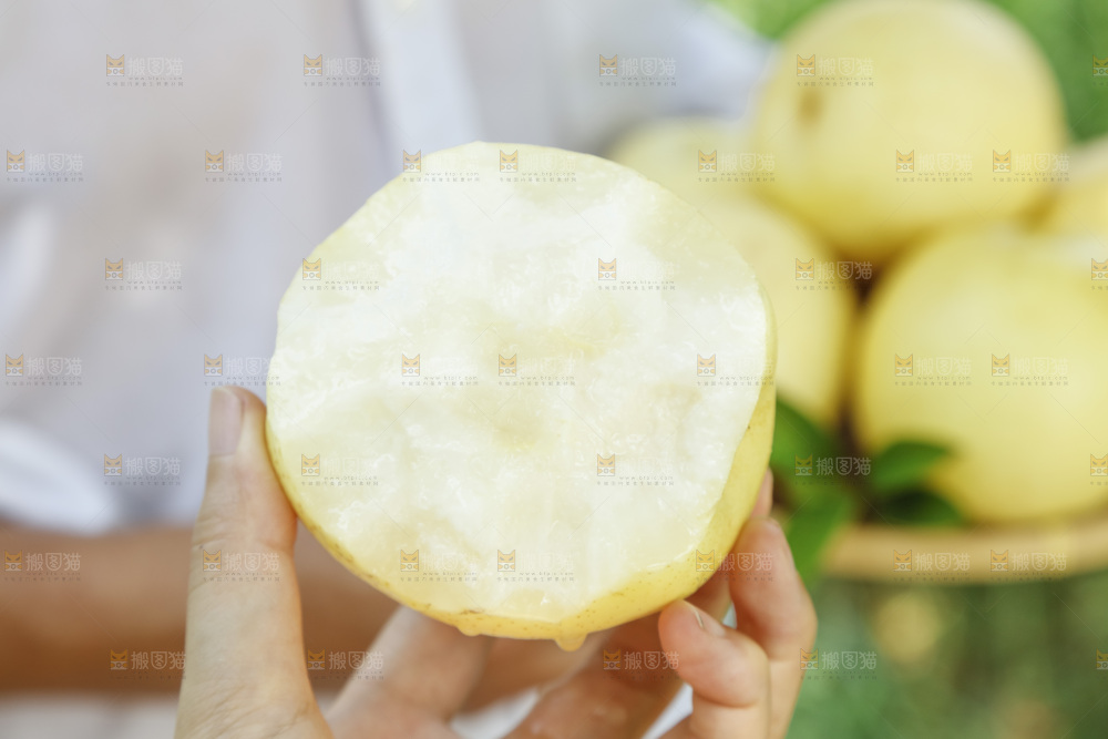 手里咬开的皇冠梨