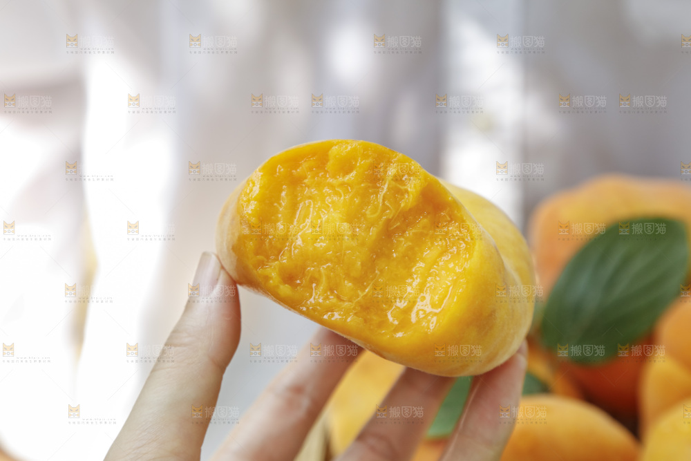 手里拿着新鲜黄蟠桃
