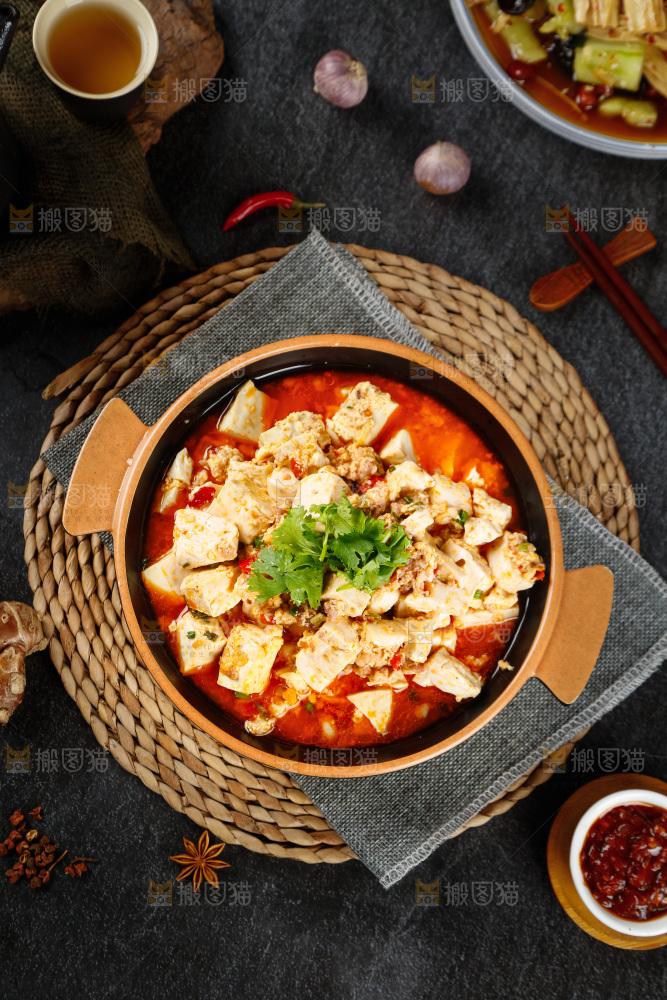 俯拍一盘肉沫烧豆腐
