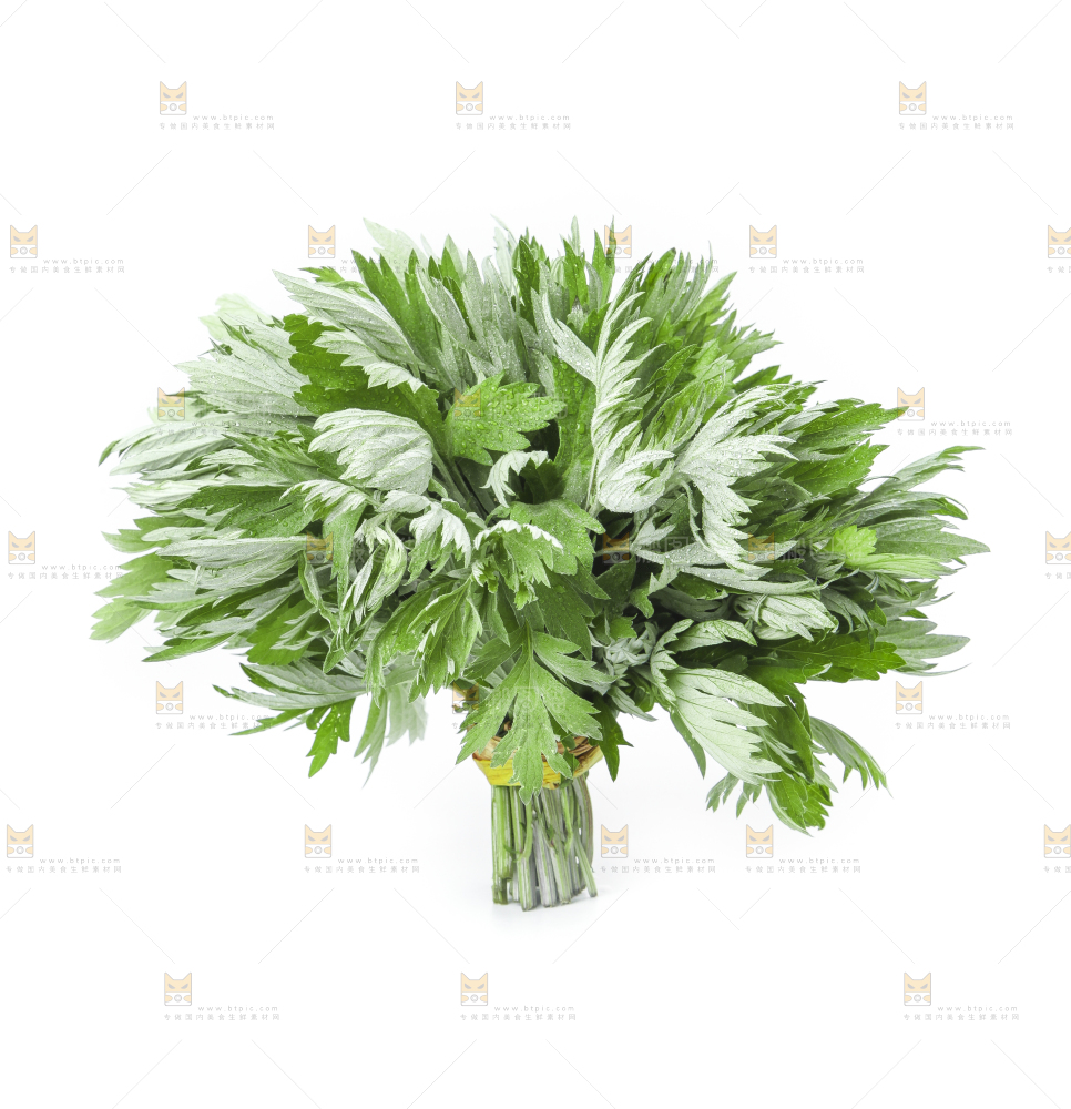 白底上摆放着艾草