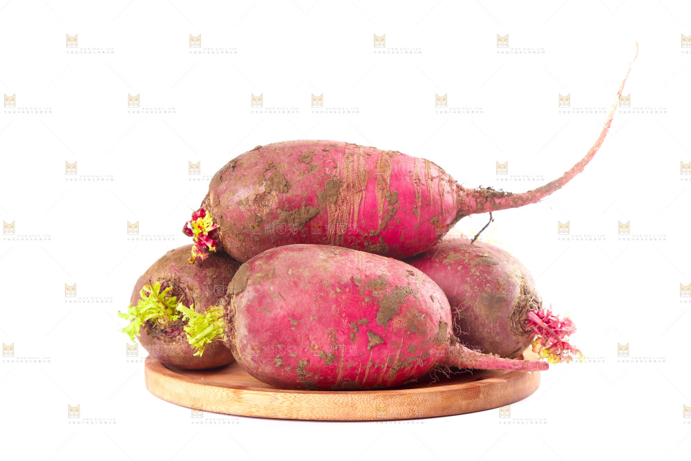 白底上的紫美人萝卜