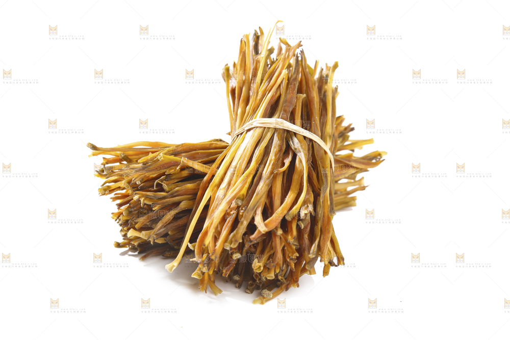 白底上摆放的黄花菜