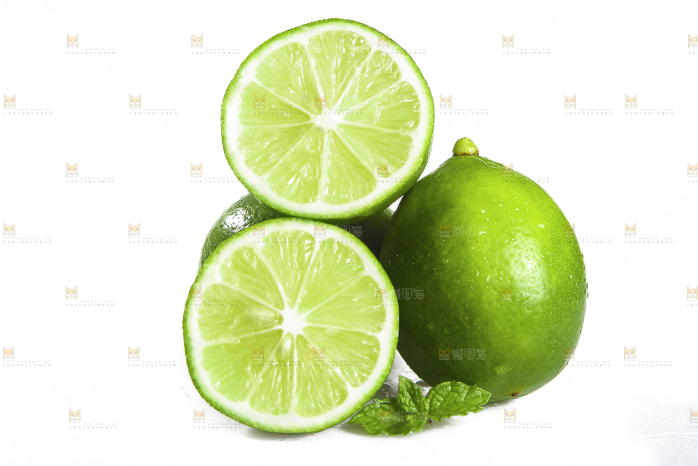 白底上的无籽香水柠檬