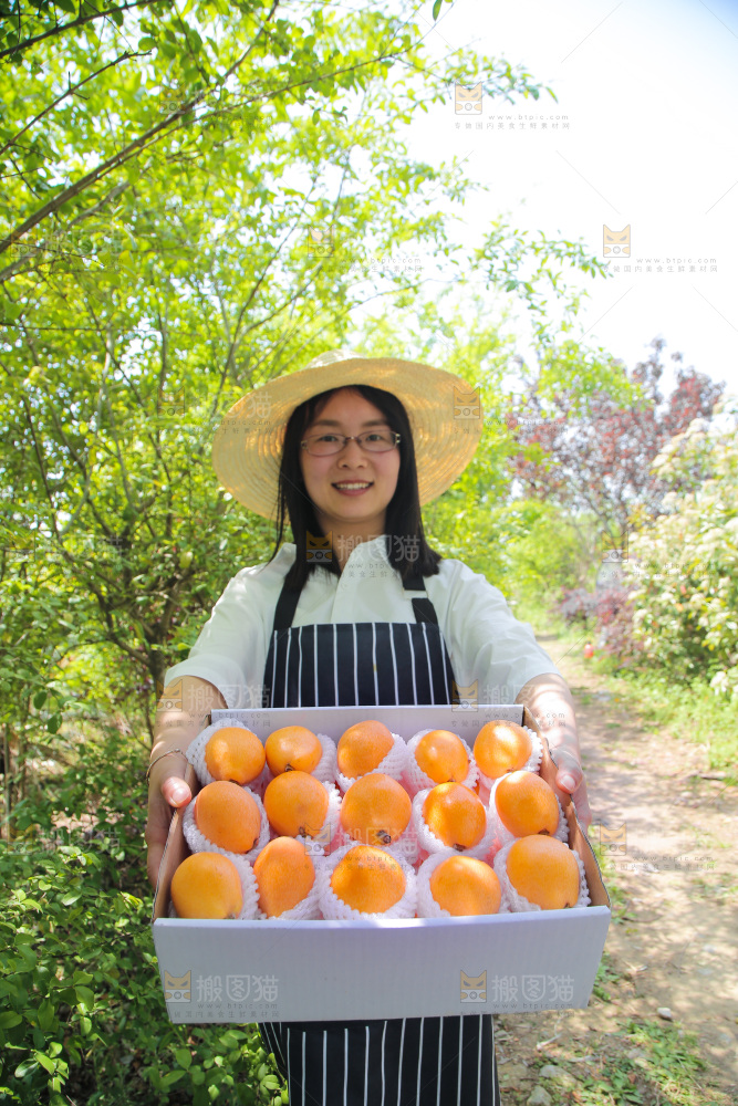 女孩手里端着一箱米易枇杷