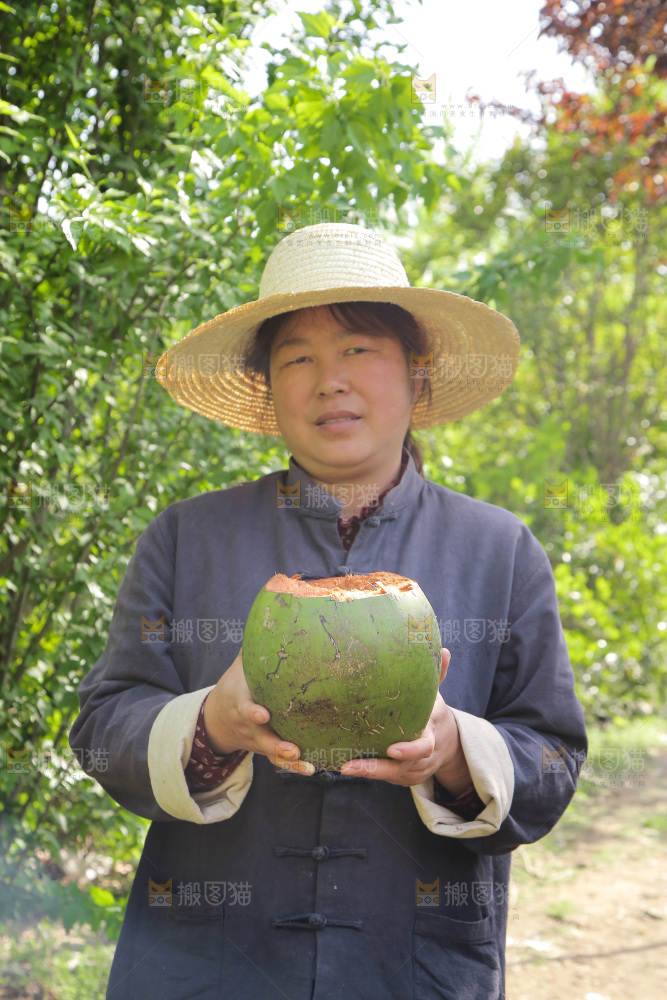 女人手里拿着椰青