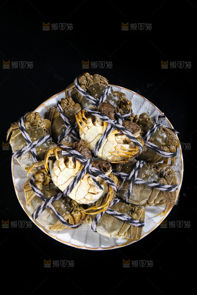 黑底上的鲜活大闸蟹