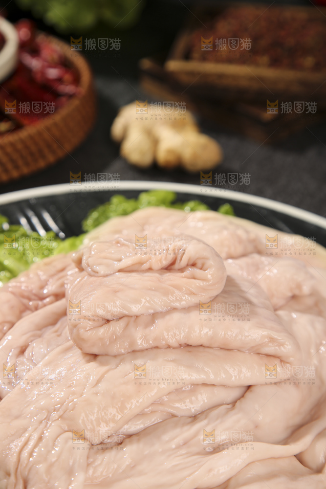 深底上的新鲜猪大肠