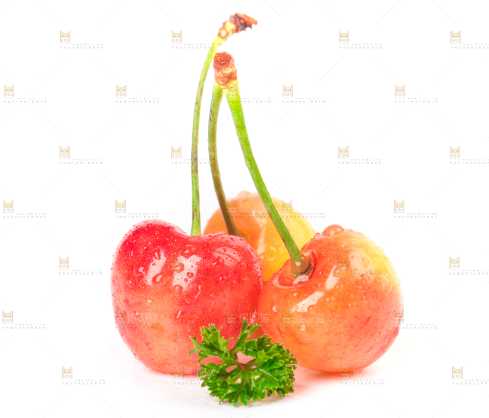白底上的黄蜜樱桃