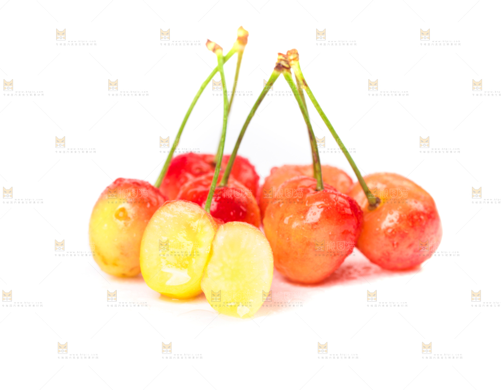 白底上的黄蜜樱桃