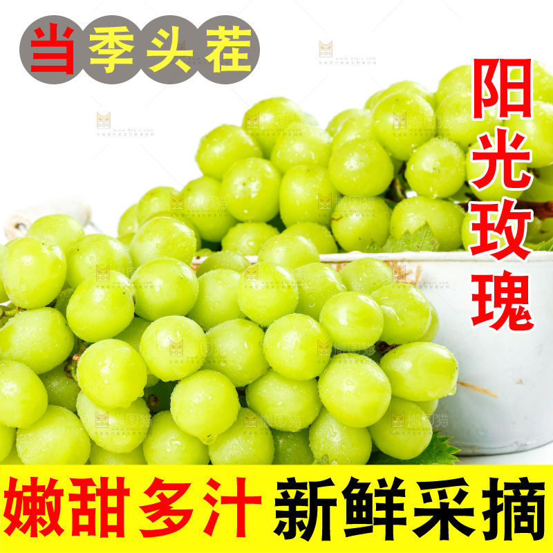 白底上桶里的云南阳光玫瑰青提