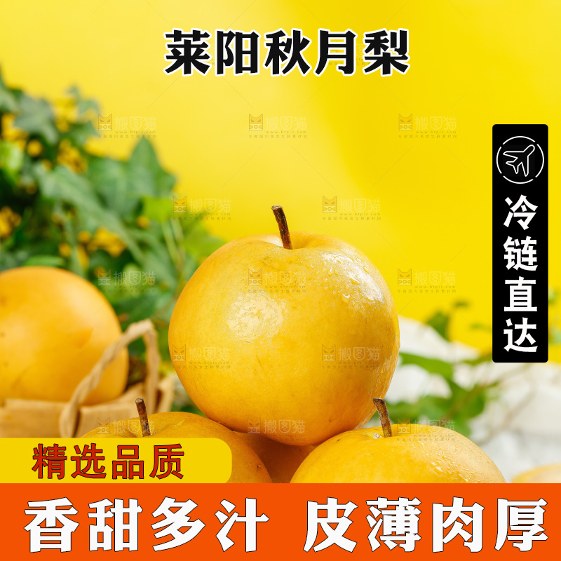 木纹底上放着一盘山东秋月梨