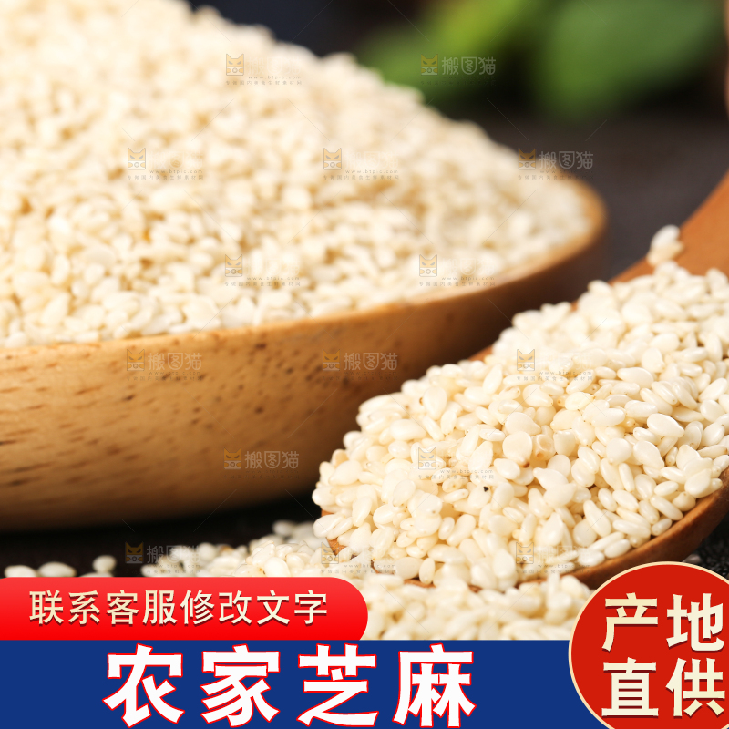 黑底上勺子里挖着脱皮白芝麻