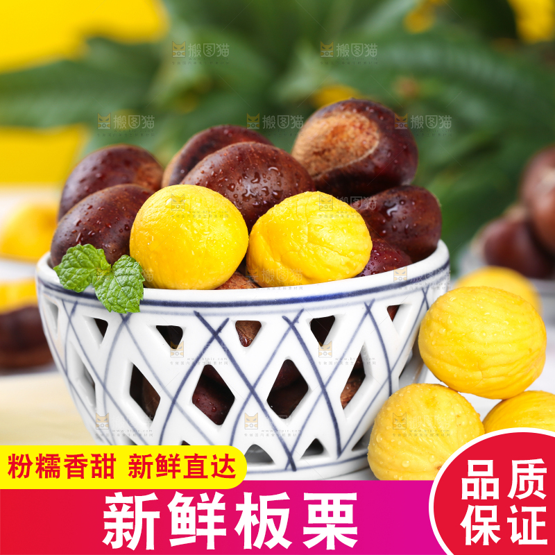 白石底上一碗新鲜板栗