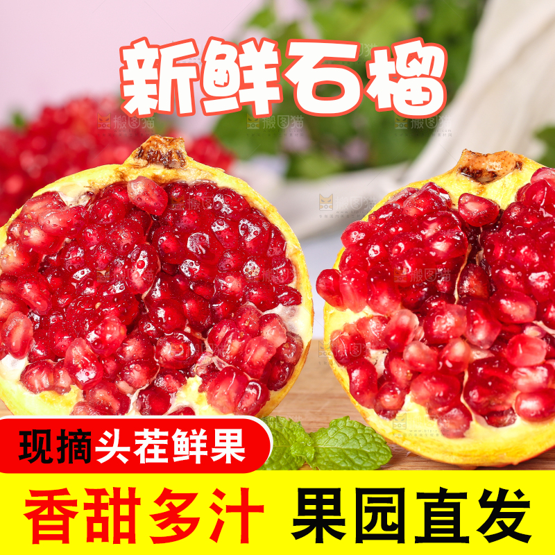 木板上的软籽红石榴