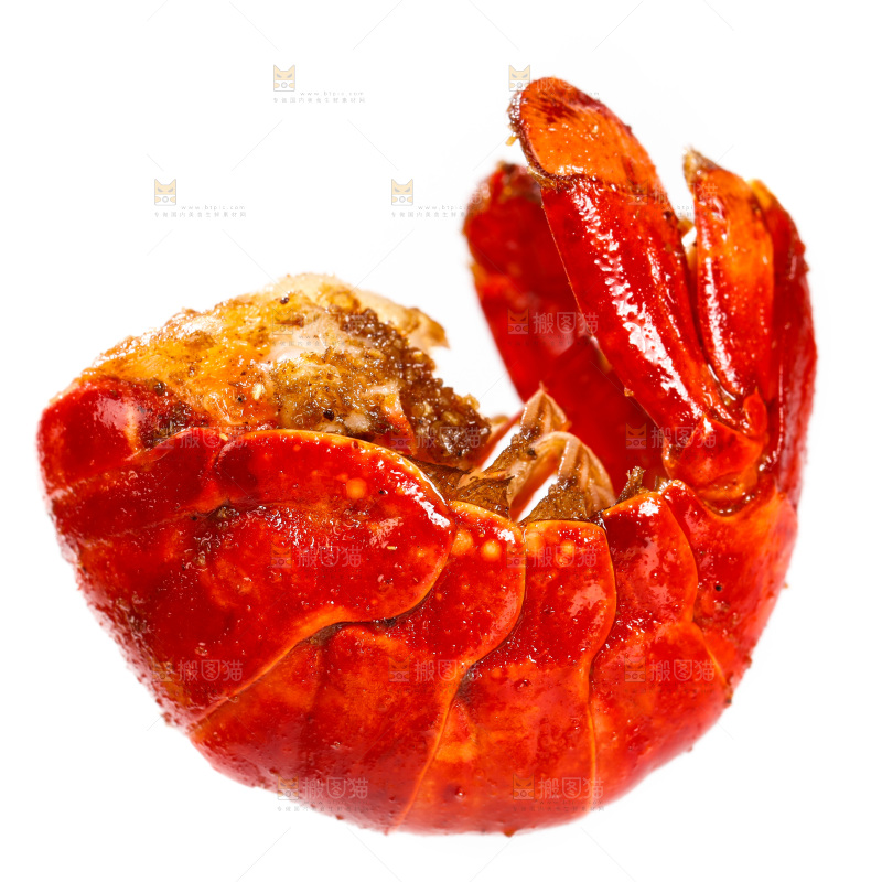 白底上放着熟食的虾尾