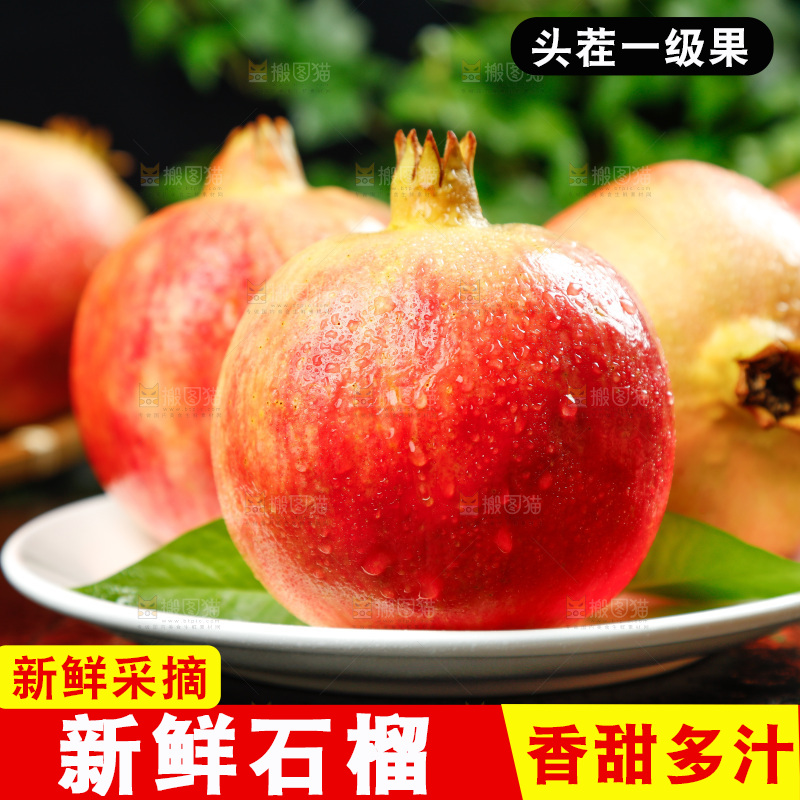 黑底上一盘软籽红石榴