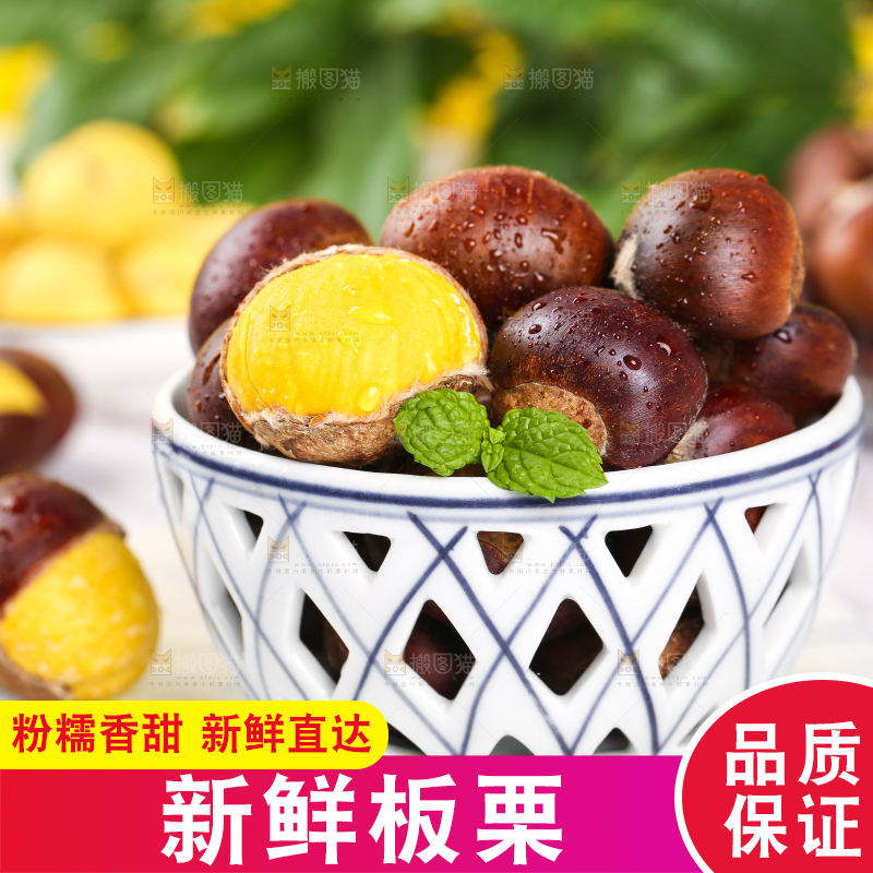 白石底上一碗新鲜板栗