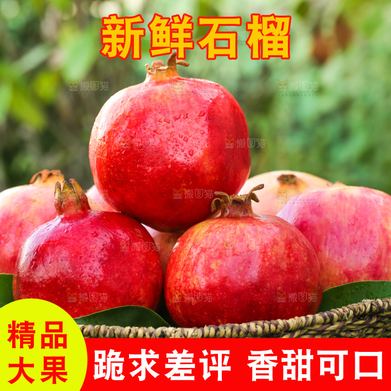 绿色草坪上放着一篮软籽石榴