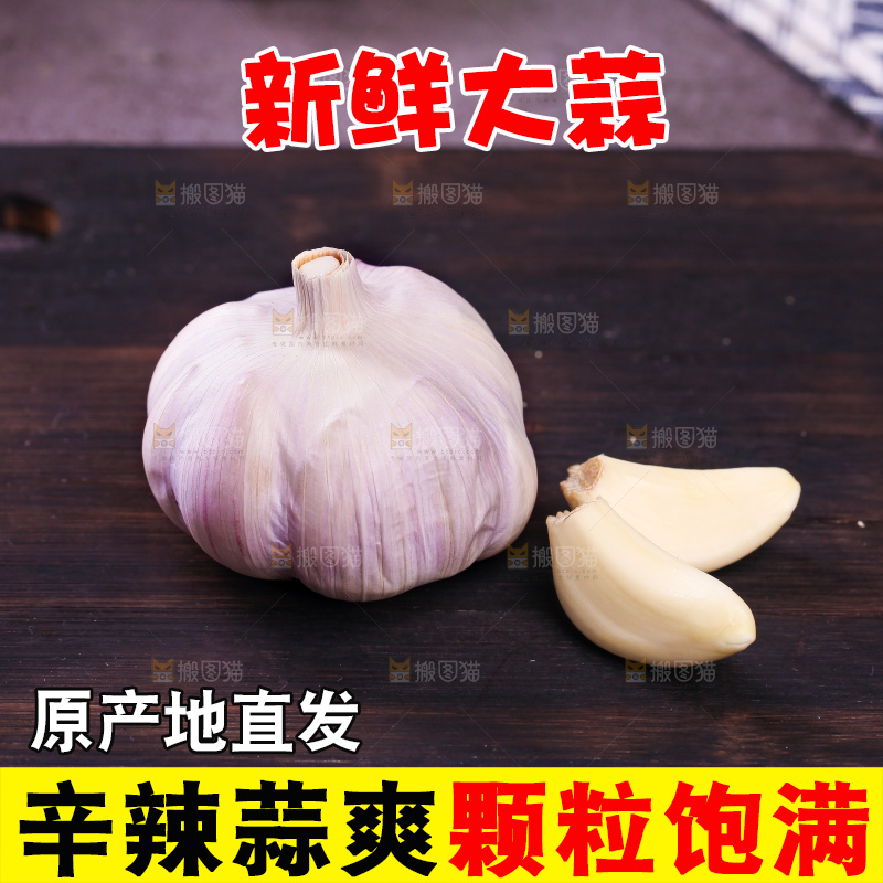 深木底上的紫皮蒜和蒜瓣