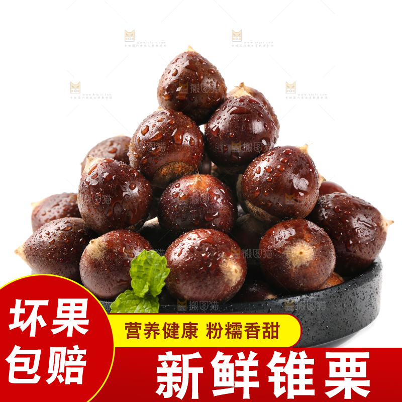 白底上放着一盘新鲜锥栗