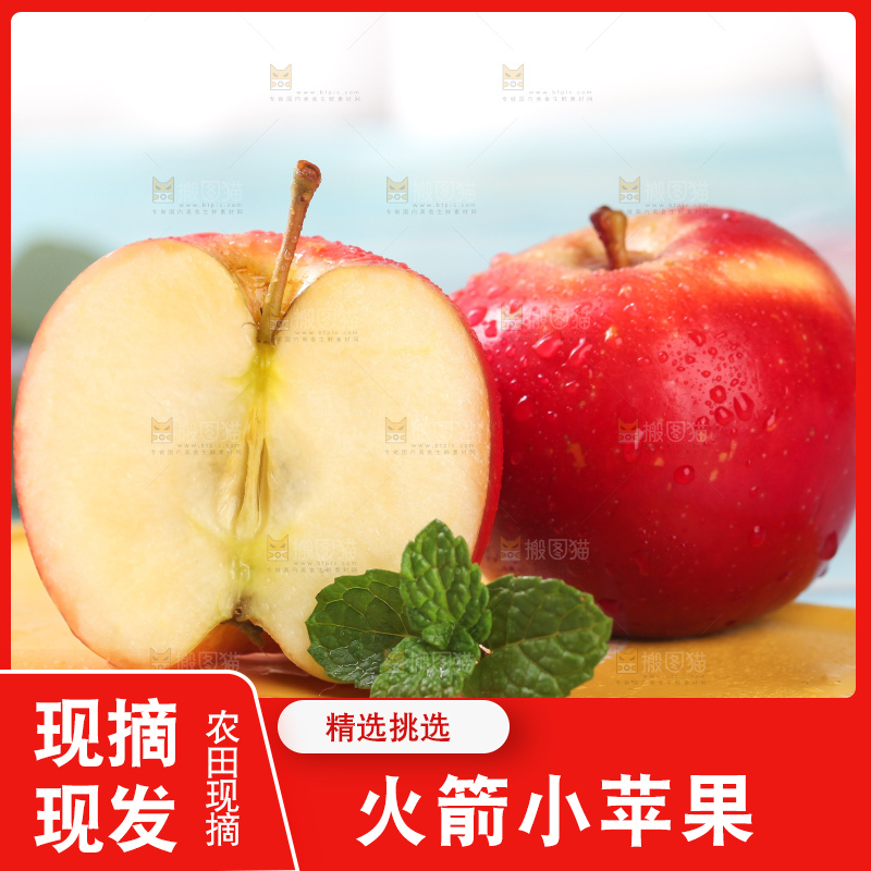 黄底上的新西兰火箭小苹果和切面的苹果