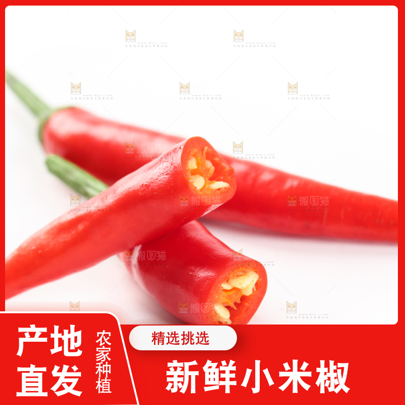 白底上摆放着红辣椒
