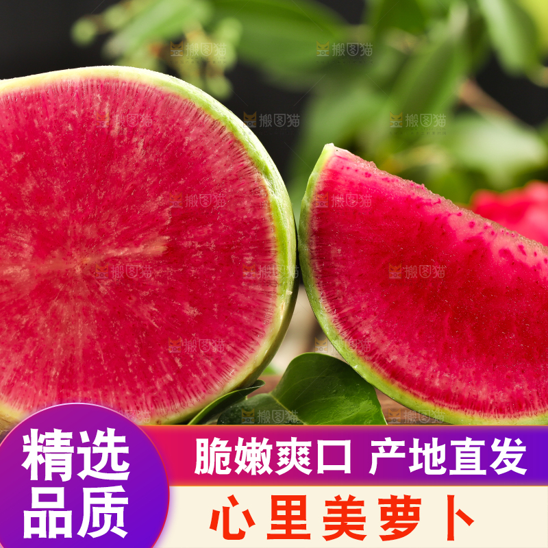 木底上摆放着心里美萝卜