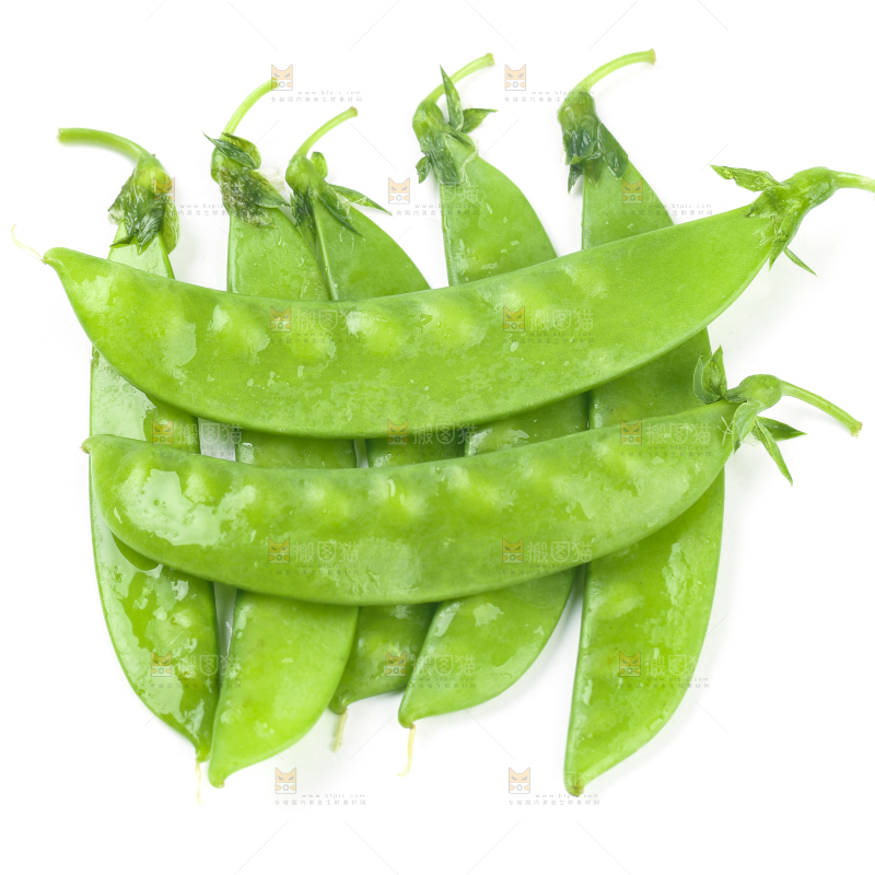 白底上摆放着豌豆荚