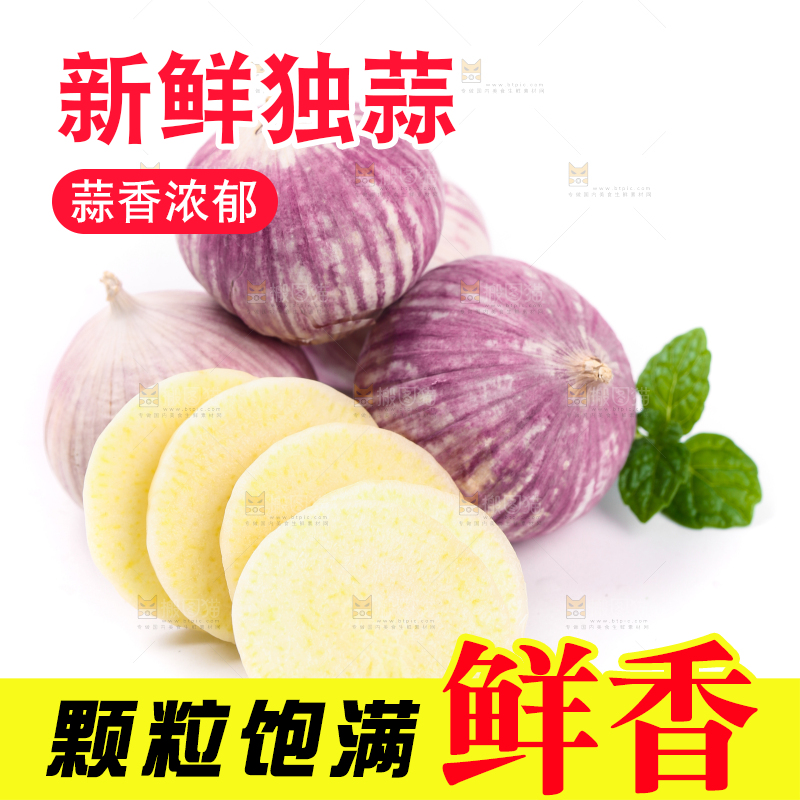 白底上摆放着紫皮独蒜