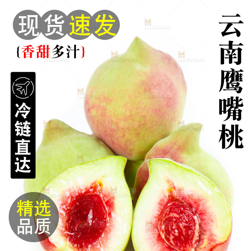 白底上的鹰嘴水蜜桃
