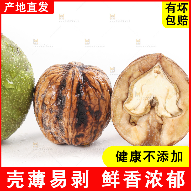 白底上的新鲜湿核桃