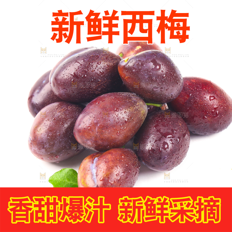 白底上的新鲜西梅